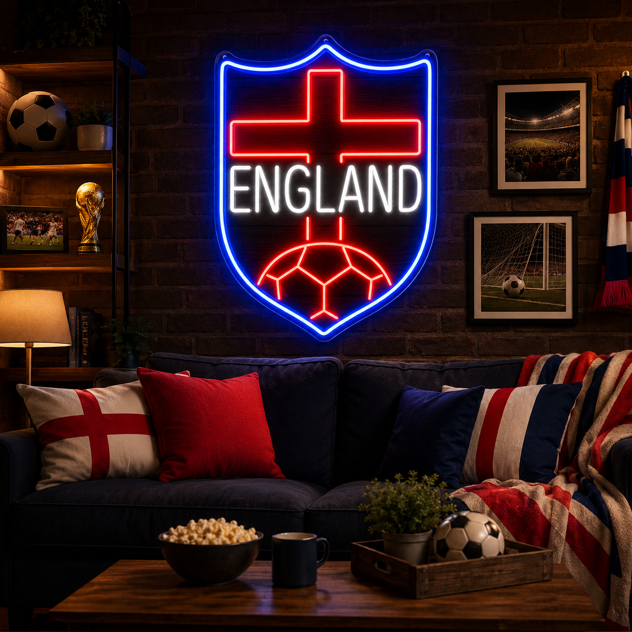 England Shield Soccer LED Neon Sign English Football Neon Light Wall Decor for Sports Bar Game Room