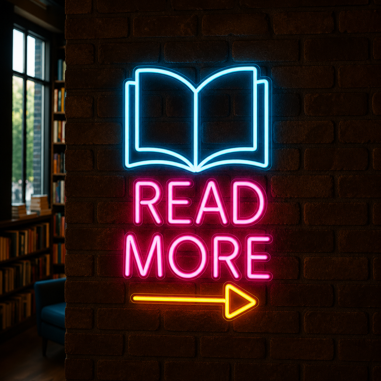 READ MORE LED Neon Sign Open Book Wall Decor for Library Classroom Study Room