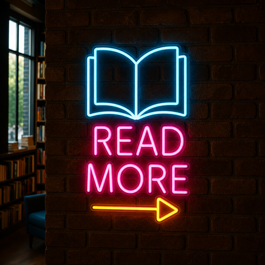 READ MORE LED Neon Sign Open Book Wall Decor for Library Classroom Study Room