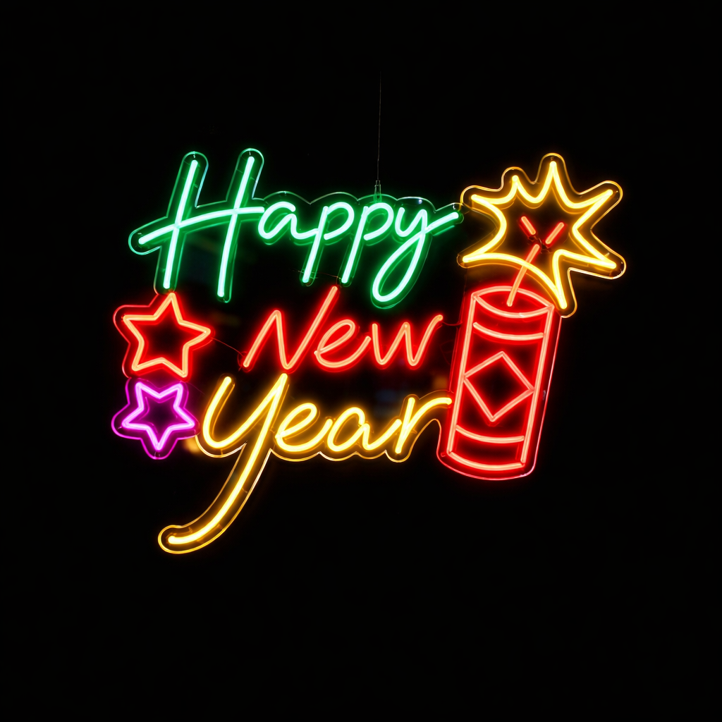 Happy New Year LED Neon Sign with Fireworks Party Decoration Light for Holiday Events
