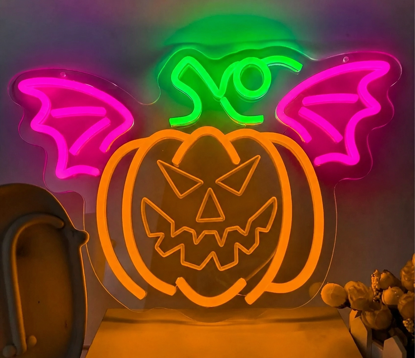 Halloween Pumpkin Bat LED Neon Sign Jack O Lantern Neon Light Wall Decor for Party Home Bar