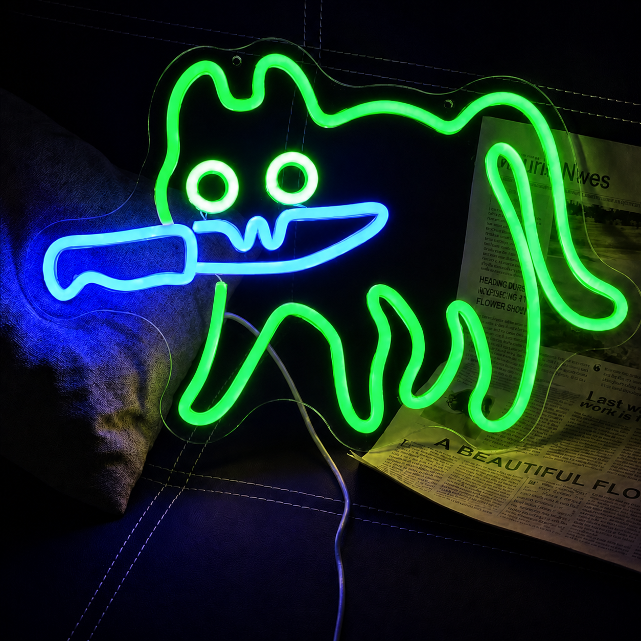 Funny Cat LED Neon Sign Cat with Knife Neon Light Wall Decor for Bedroom Game Room Bar Aesthetic Decor