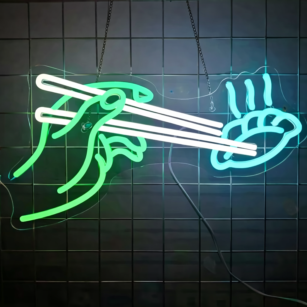 Chopsticks Picking Noodles LED Neon Sign Minimal Food Neon Light for Kitchen Café Wall Decor