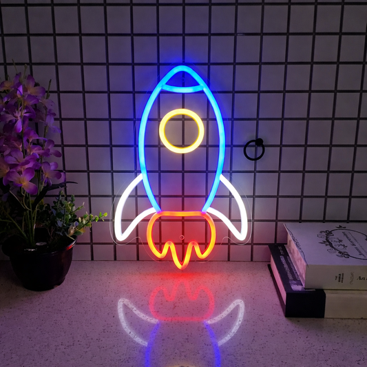 Colorful Rocket Ship LED Neon Sign for Kids Room Space Wall Decor Light