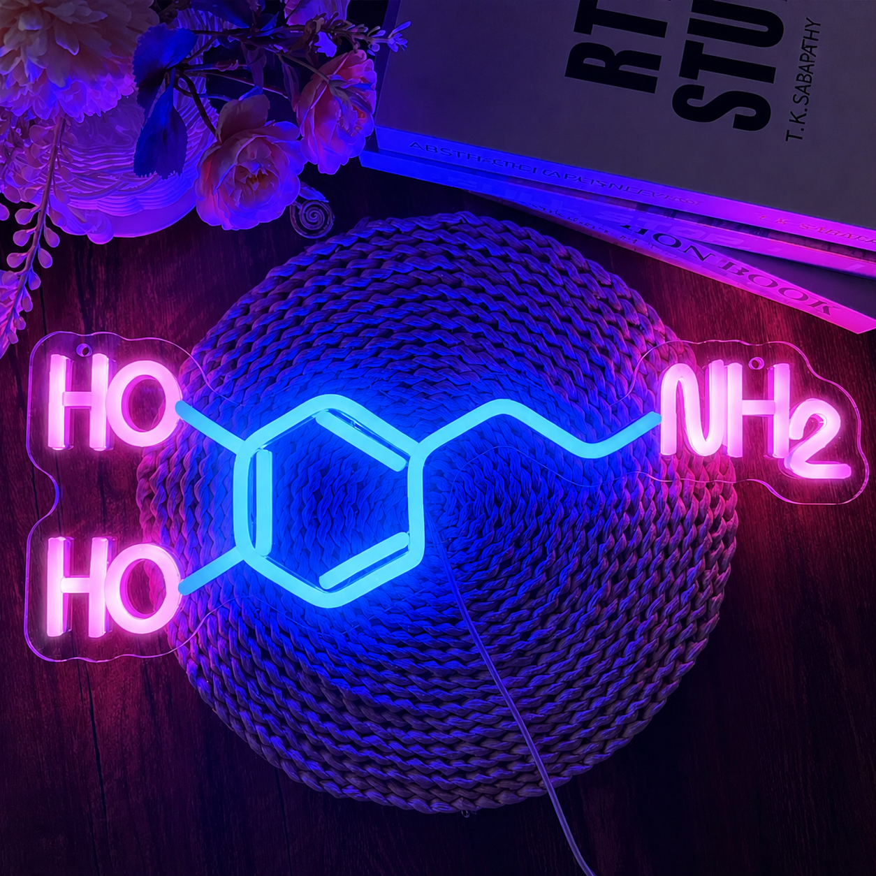 Serotonin Molecule LED Neon Sign Science Chemistry Neon Light Pink Blue Wall Decor for Room Lab Nerd Gift