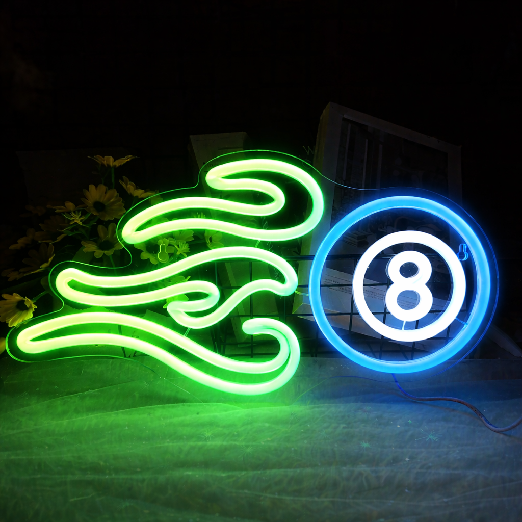 Abstract Flame 8 Ball LED Neon Sign for Bar Game Room Wall Decor