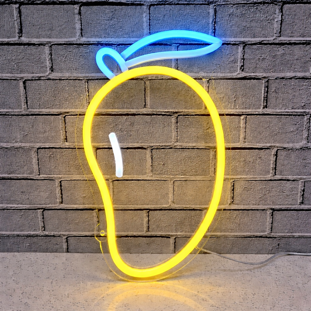 Mango LED Neon Sign Yellow Fruit Neon Light with Green Leaf for Kitchen Bar Wall Decor
