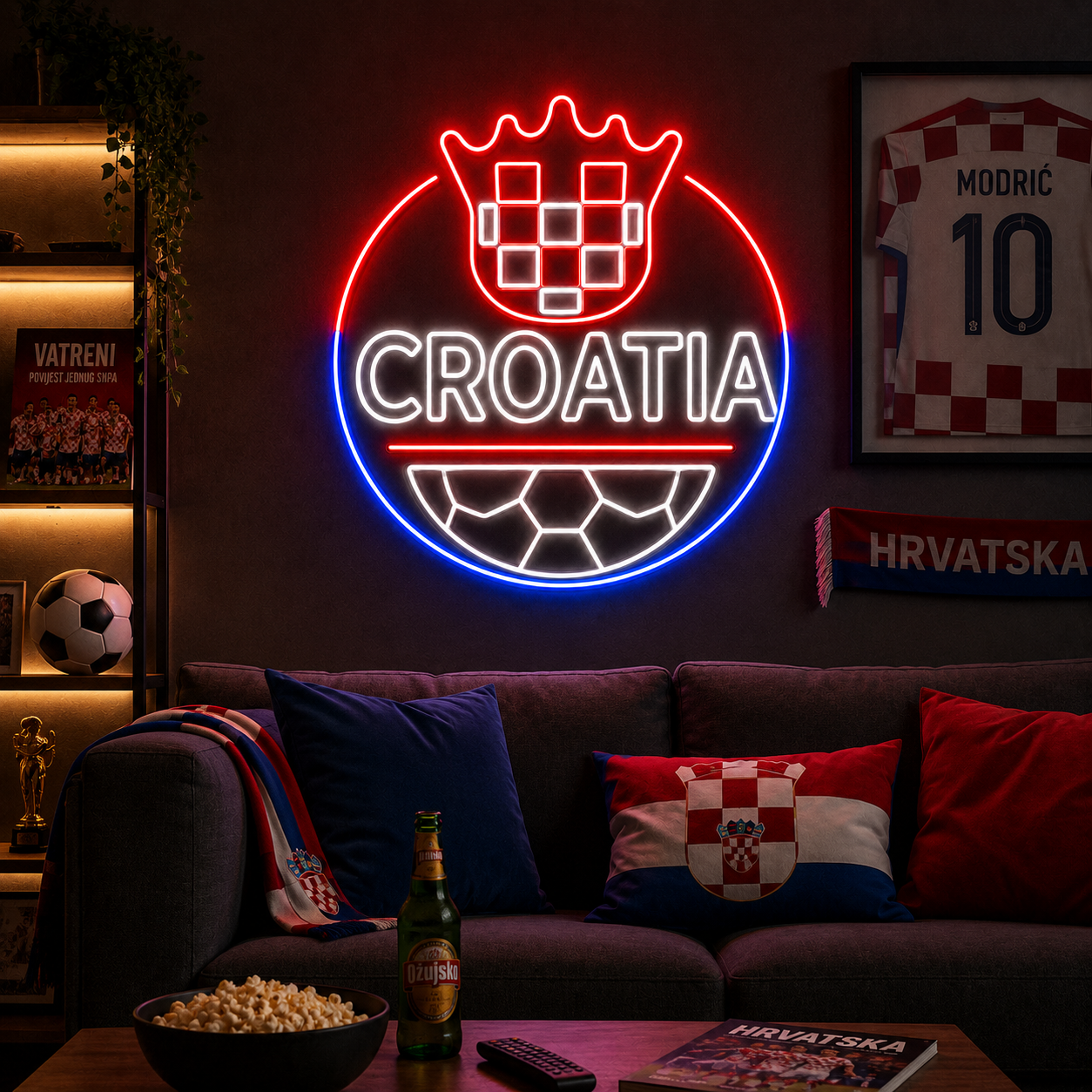 Croatia Flag Soccer LED Neon Sign Croatian Football Neon Light Wall Decor for Sports Bar Game Room