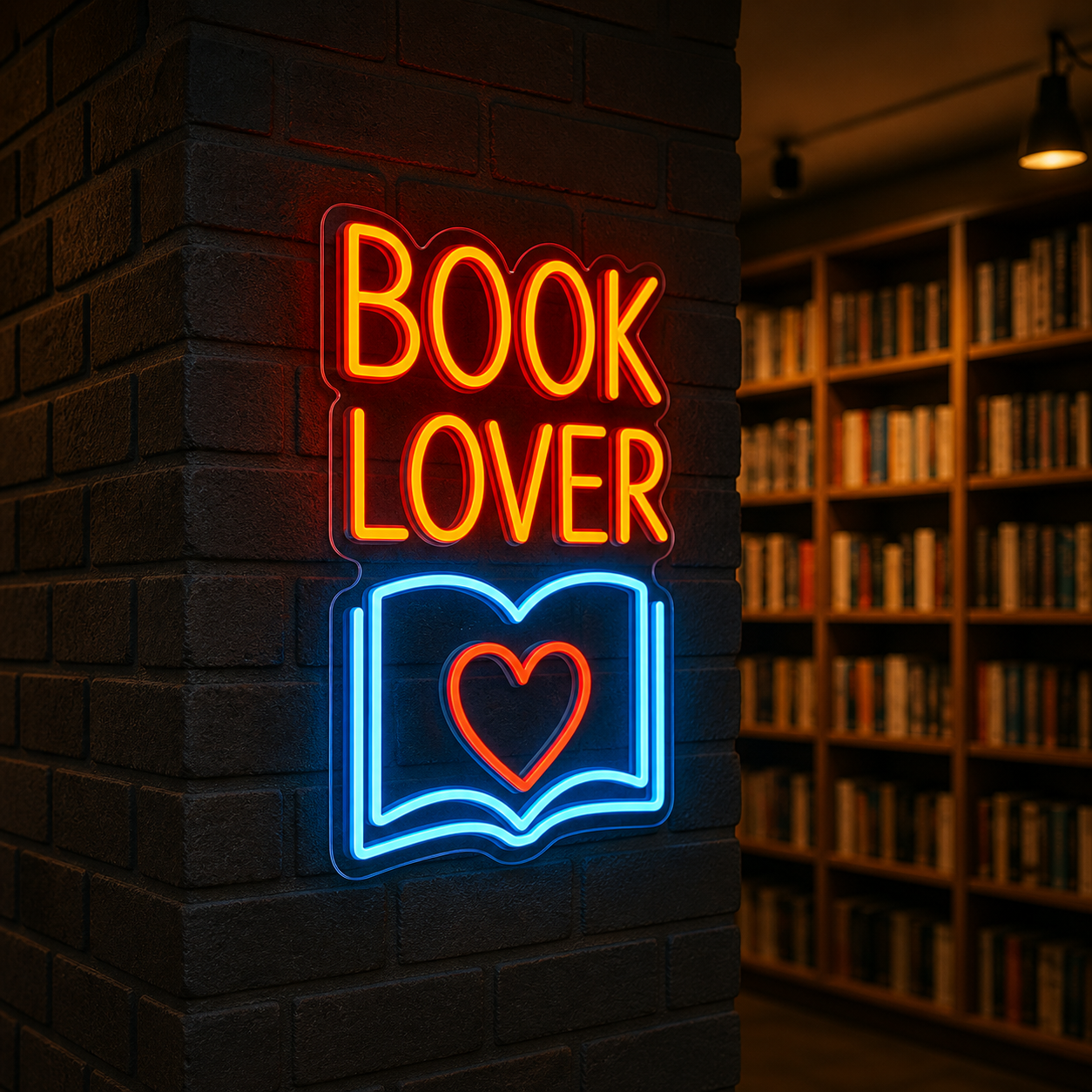 Book Lover LED Neon Sign Open Book with Heart Wall Decor Light for Library Bedroom Reading Nook