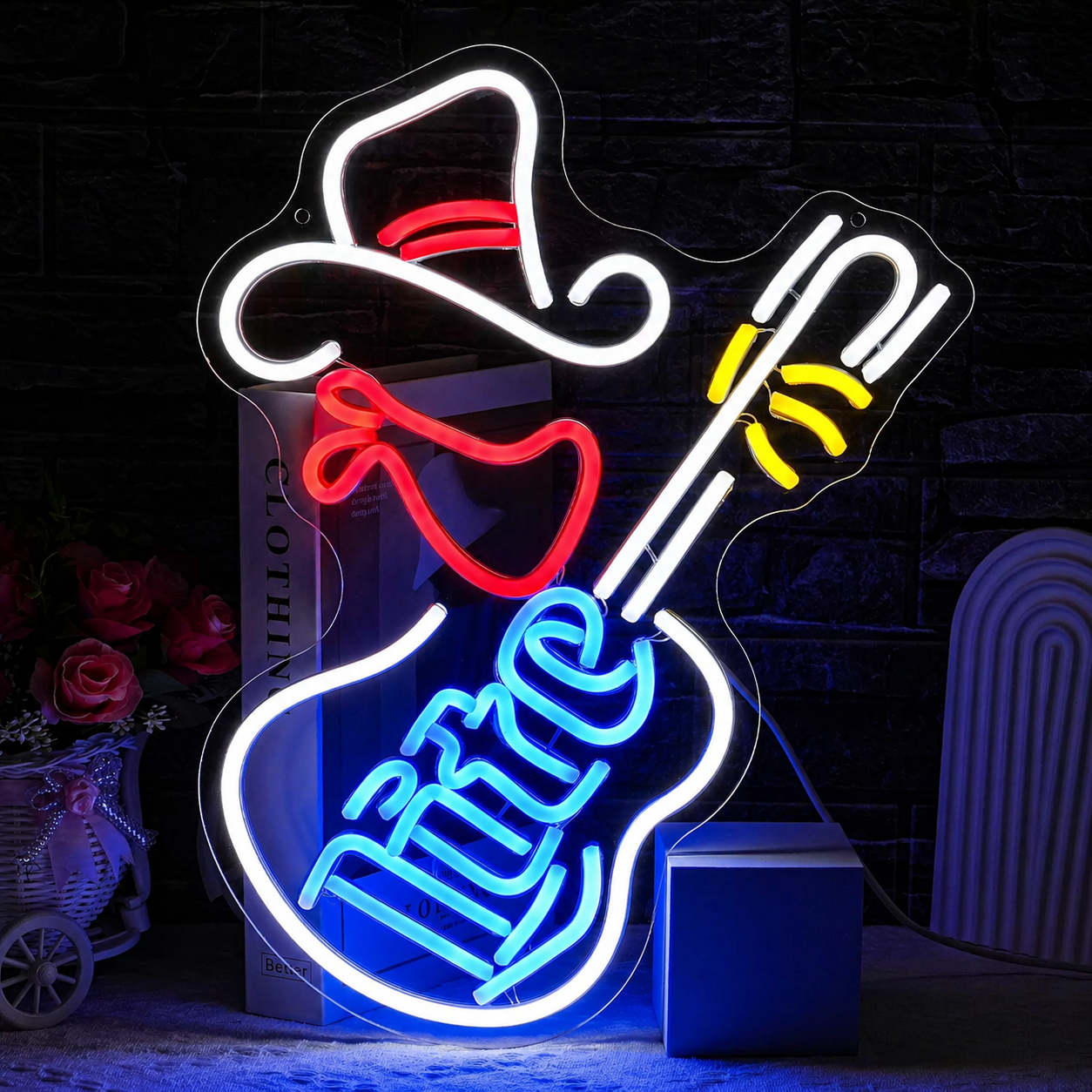Retro Guitar LED Neon Sign Music Neon Light Wall Decor for Bar Studio Bedroom Cafe