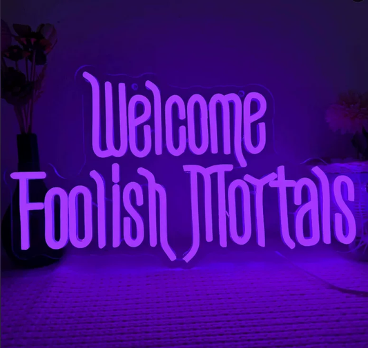Welcome Foolish Mortals LED Neon Sign Halloween Purple Neon Light Wall Decor