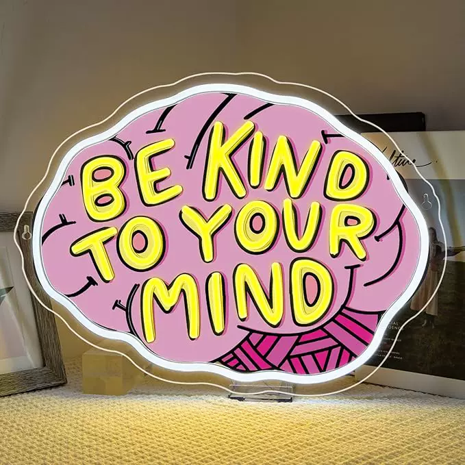 Be Kind to Your Mind LED Neon Sign Pink Brain Quote Neon Light for Bedroom Wall Decor