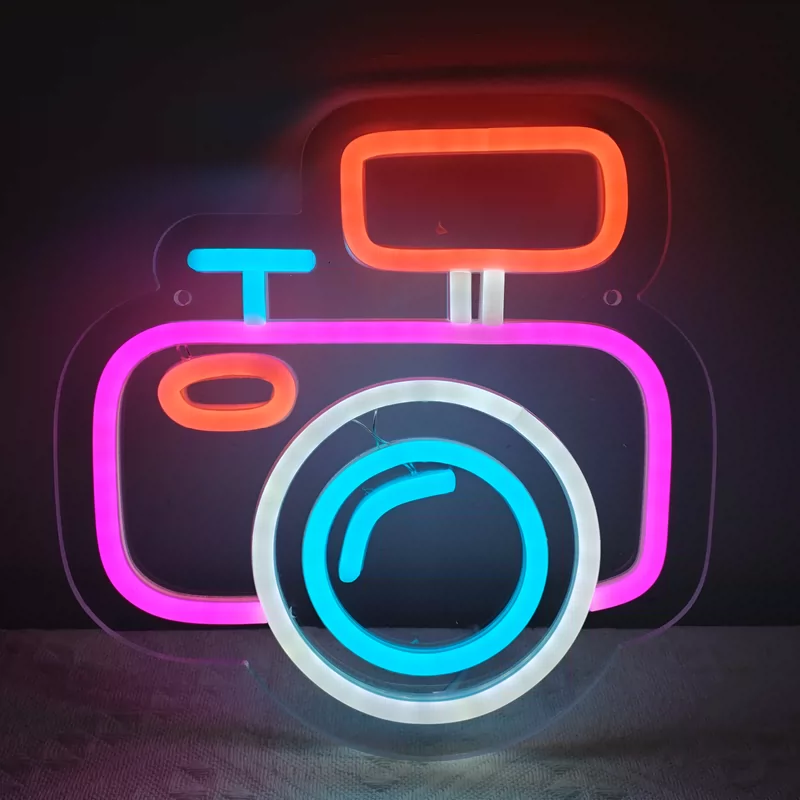 Colorful Camera LED Neon Sign for Photography Studio & Creative Spaces