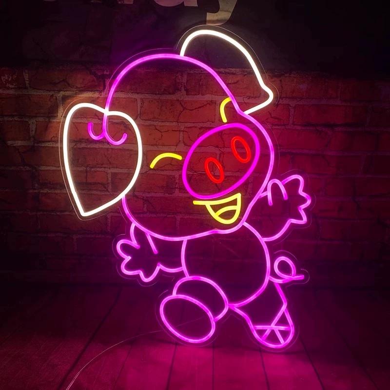 Cute Pig LED Neon Sign Cartoon Animal Neon Light for Kids Room Wall Decor
