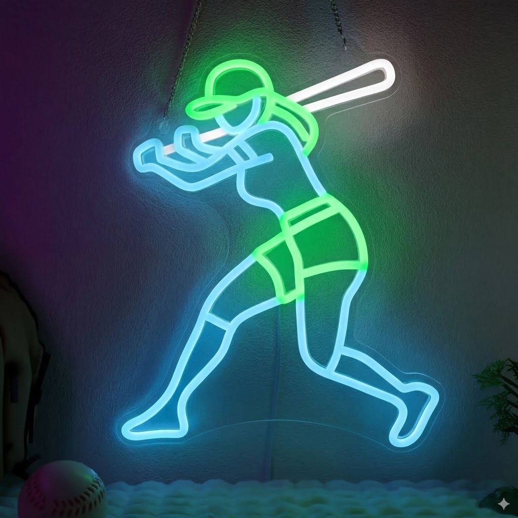 Baseball Player LED Neon Sign Batter Neon Light for Room Sports Wall Decor