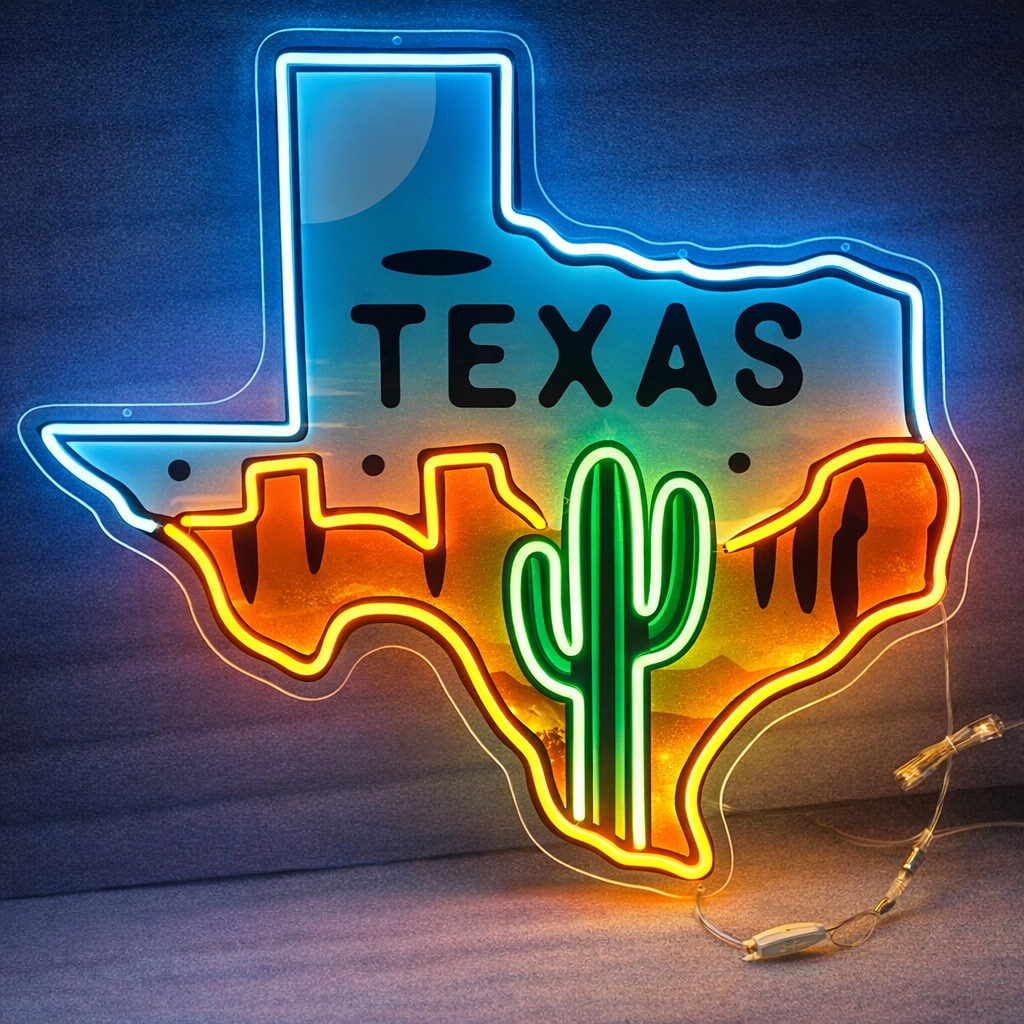 Texas State Cactus LED Neon Sign for Bar Home Western Wall Decor