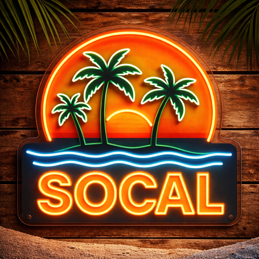 SoCal Sunset Palm Tree Neon Sign California Beach Style LED Neon Light for Home Bar Wall Decor