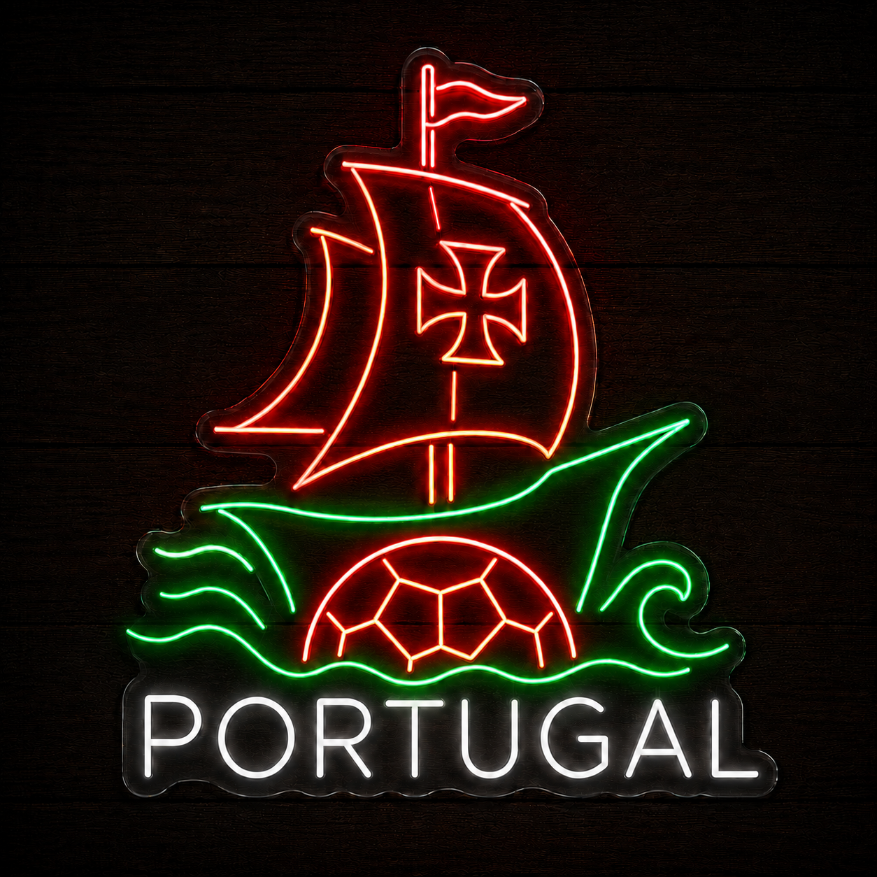 Portugal Sailing Ship Soccer LED Neon Sign Portuguese Football Neon Light Wall Decor for Sports Bar Game Room