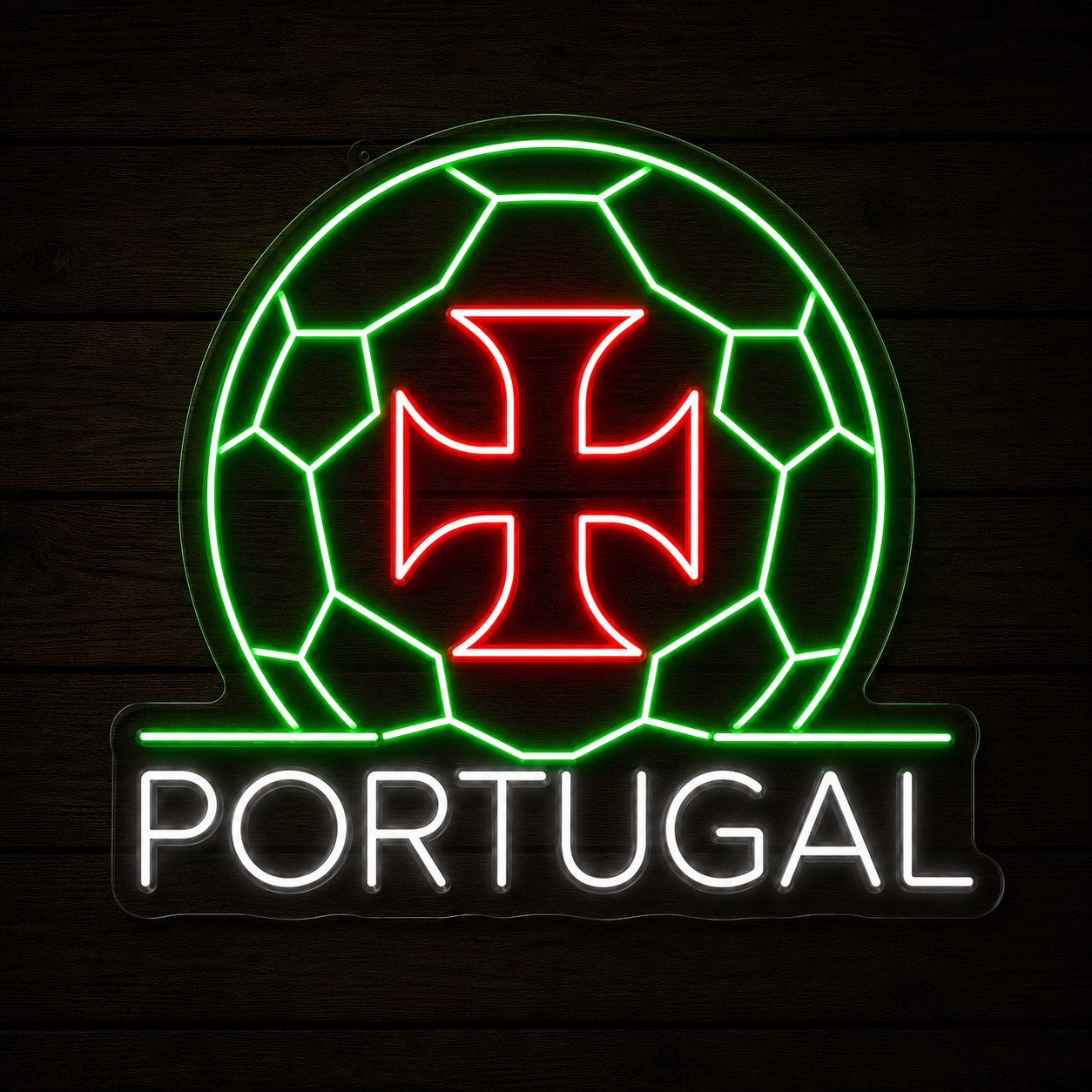 Portugal Cross Soccer LED Neon Sign Portuguese Football Neon Light Wall Decor for Sports Bar Game Room