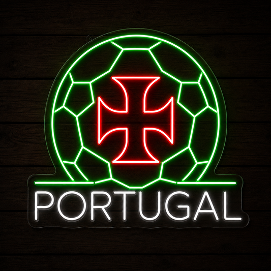 Portugal Cross Soccer LED Neon Sign Portuguese Football Neon Light Wall Decor for Sports Bar Game Room