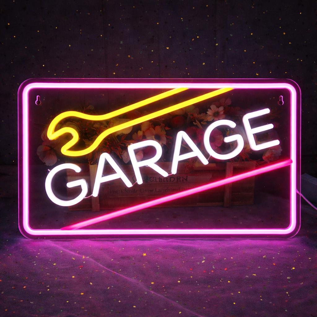 Garage LED Neon Sign with Arrow Design for Workshop Wall Decor