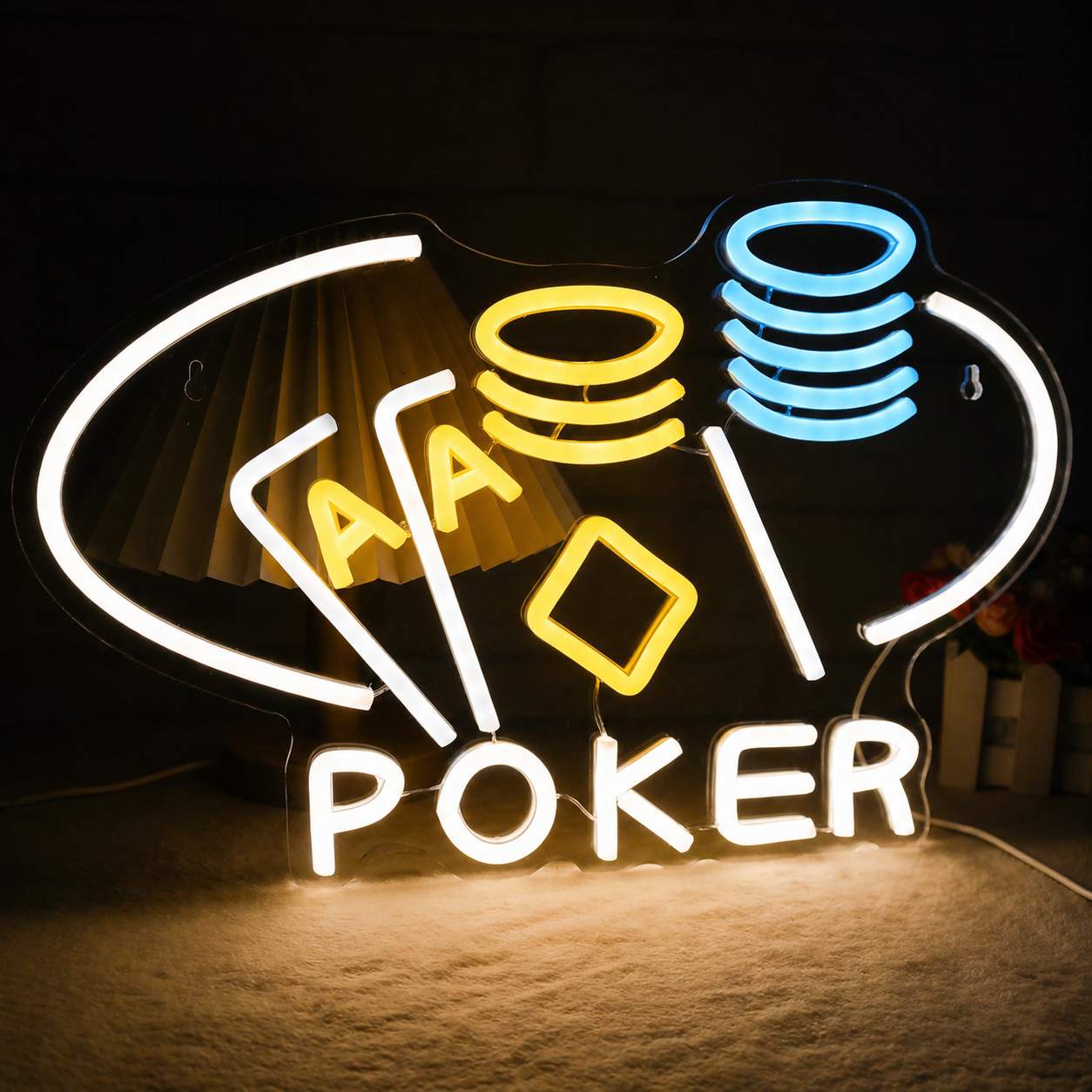 Casino Poker Chips LED Neon Sign Cards and Chips Neon Light for Game Room Bar Decor
