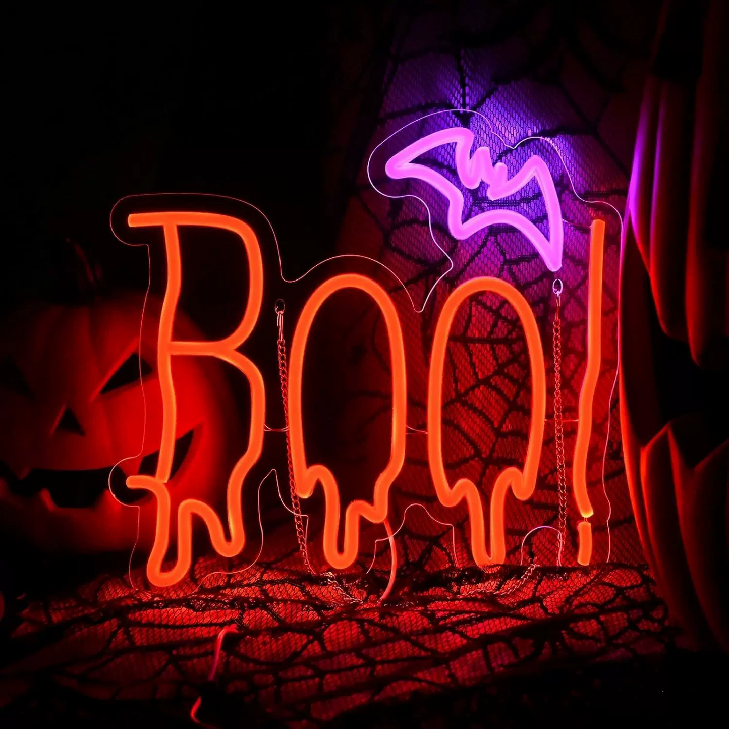 Boo Drip LED Neon Sign Halloween Bat Neon Light Wall Decor for Bedroom Party Bar