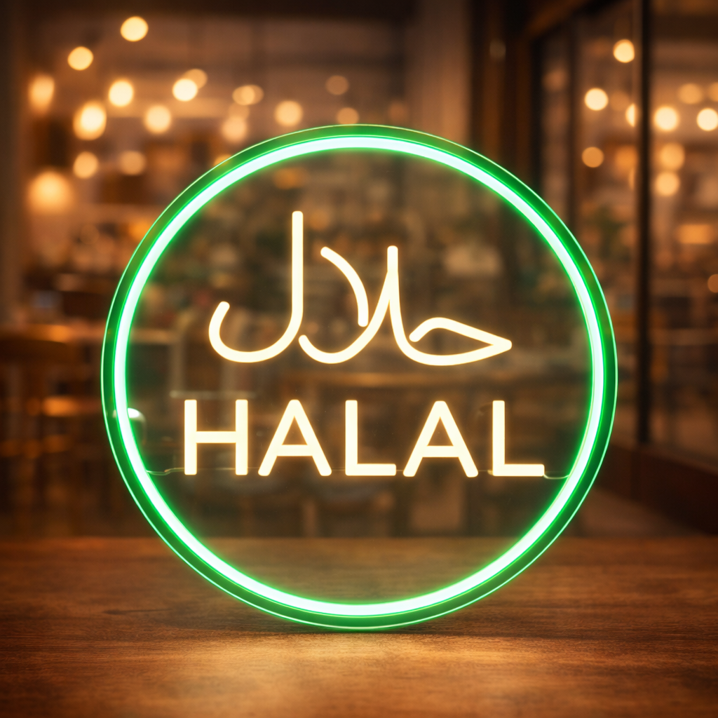 Halal LED Neon Sign Islamic Halal Neon Light for Restaurant Shop Wall Decor