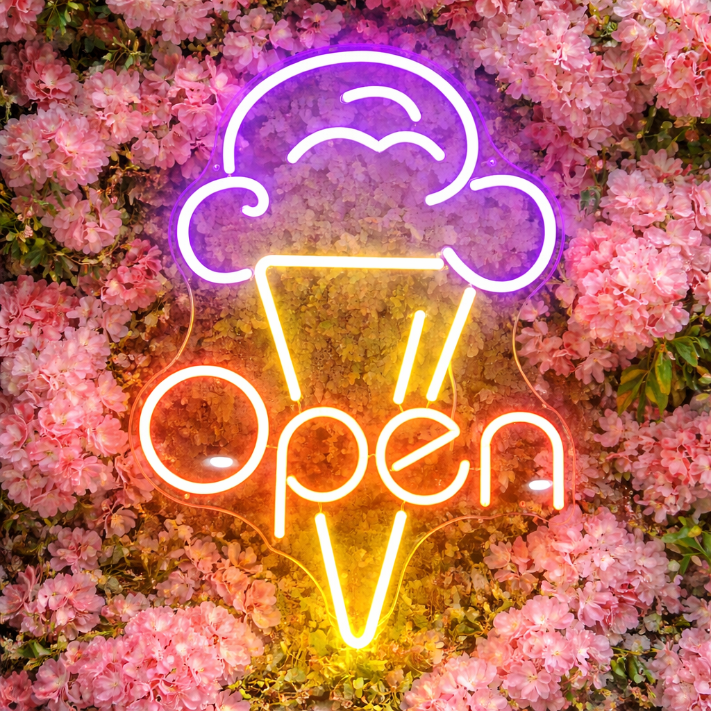 Ice Cream Open LED Neon Sign Ice Cream Shop Neon Light for Store Window Decor