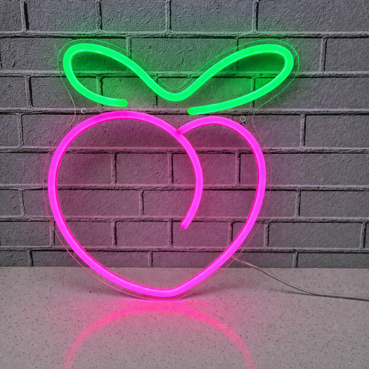 Pink Peach LED Neon Sign Blue Leaf Fruit Neon Light for Bedroom Bar Wall Decor