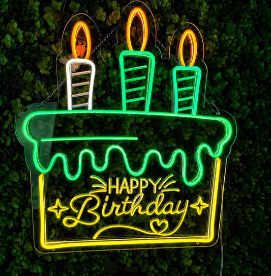 Happy Birthday Cake LED Neon Sign Colorful Party Neon Light for Wall Decor