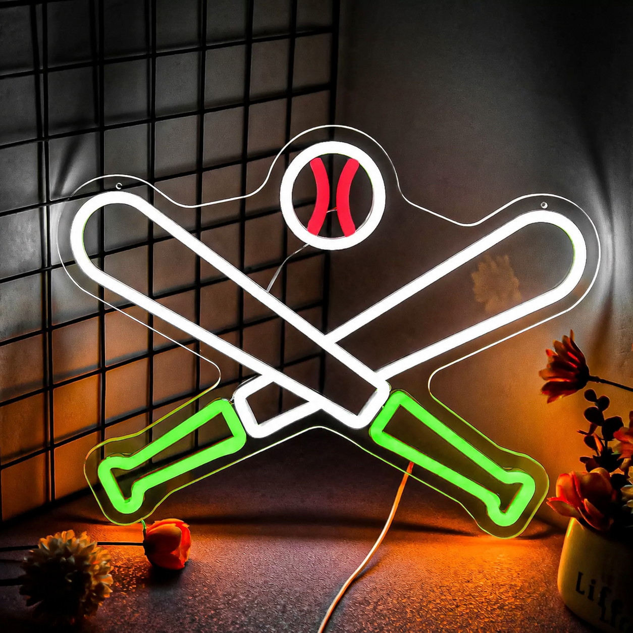 Baseball LED Neon Sign White Yellow Sports Neon Light Wall Decor for Bedroom Game Room