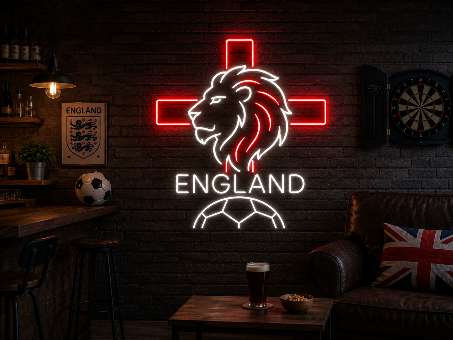 England Soccer LED Neon Sign Lion Football Neon Light Wall Decor for Game Room Sports Bar