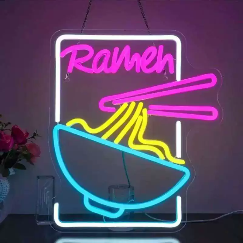 Ramen Noodle Bowl LED Neon Sign Japanese Food Neon Light for Kitchen Restaurant Wall Decor