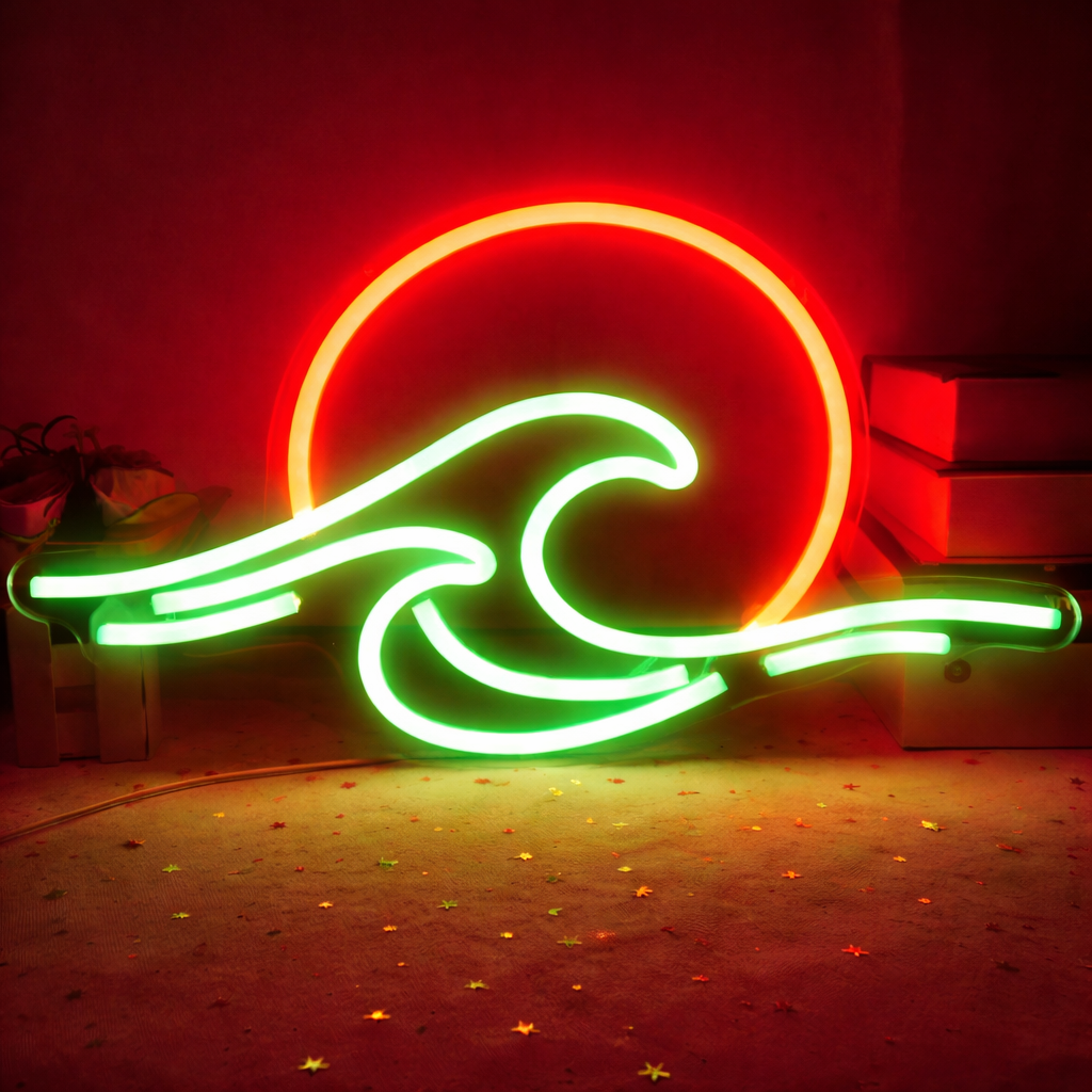 Ocean Wave Sunset LED Neon Sign for Bedroom Wall Decor