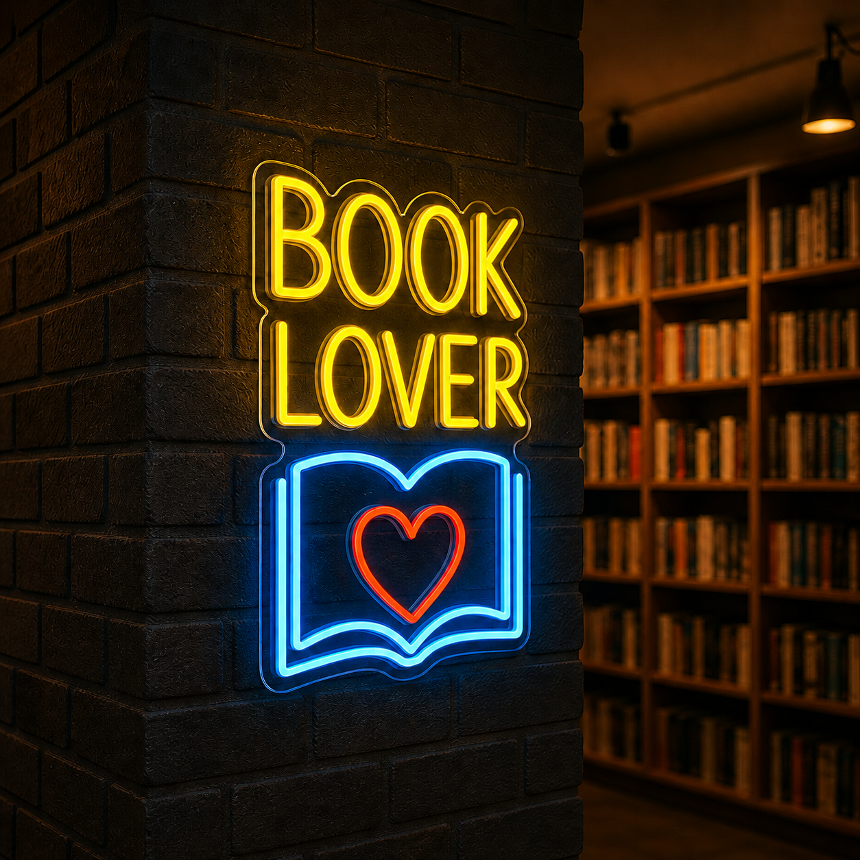 Book Lover LED Neon Sign Open Book with Heart Wall Decor Light for Library Bedroom Reading Nook