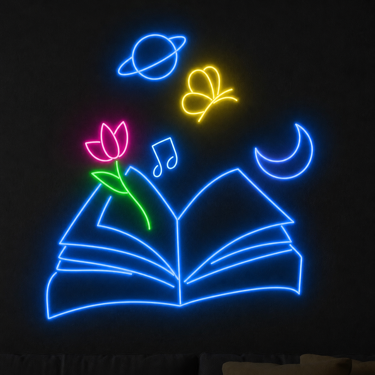 Open Book LED Neon Sign Moon Planet Butterfly Wall Decor for Bedroom Study Room