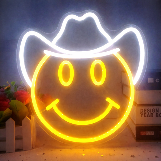 Cowboy Smiley Face LED Neon Sign for Bedroom Wall Decor Light