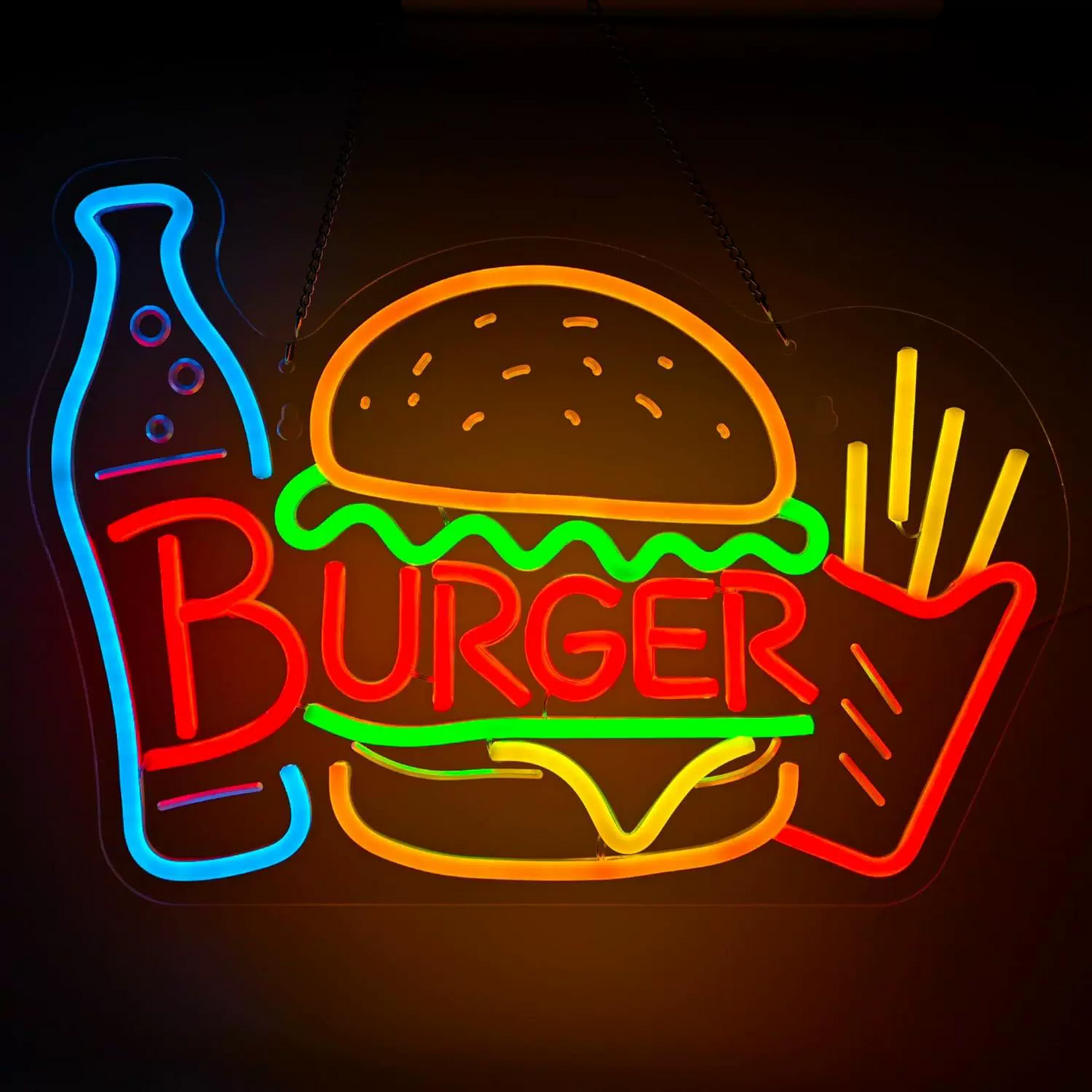 Burger Fries Coke LED Neon Sign Fast Food Neon Light Wall Decor for Restaurant Cafe Bar Kitchen