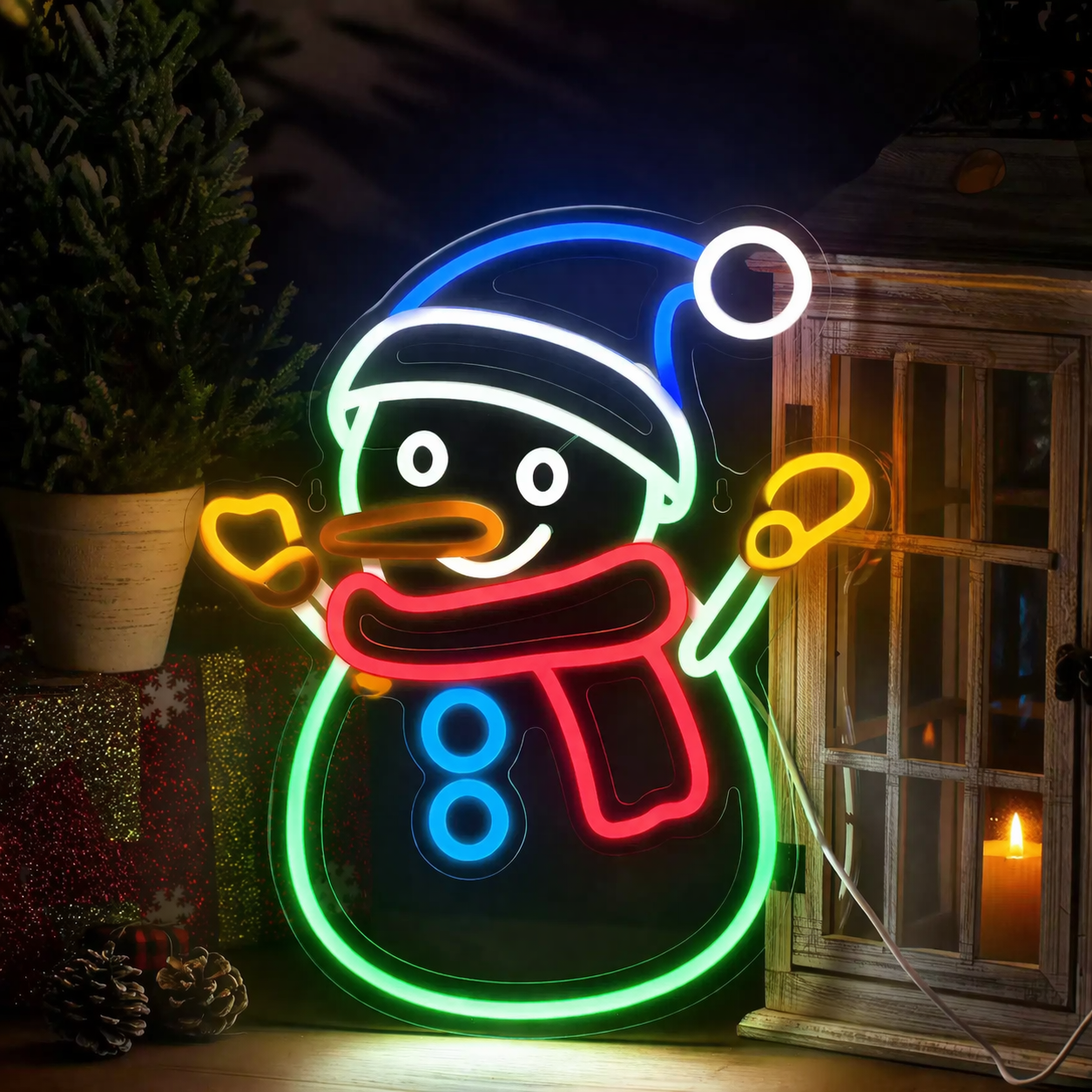 Christmas Snowman Neon Sign LED Wall Light for Holiday Decor