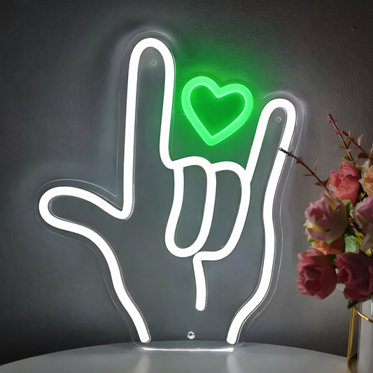 Love Hand Gesture LED Neon Sign for Bedroom Romantic Wall Decor Light