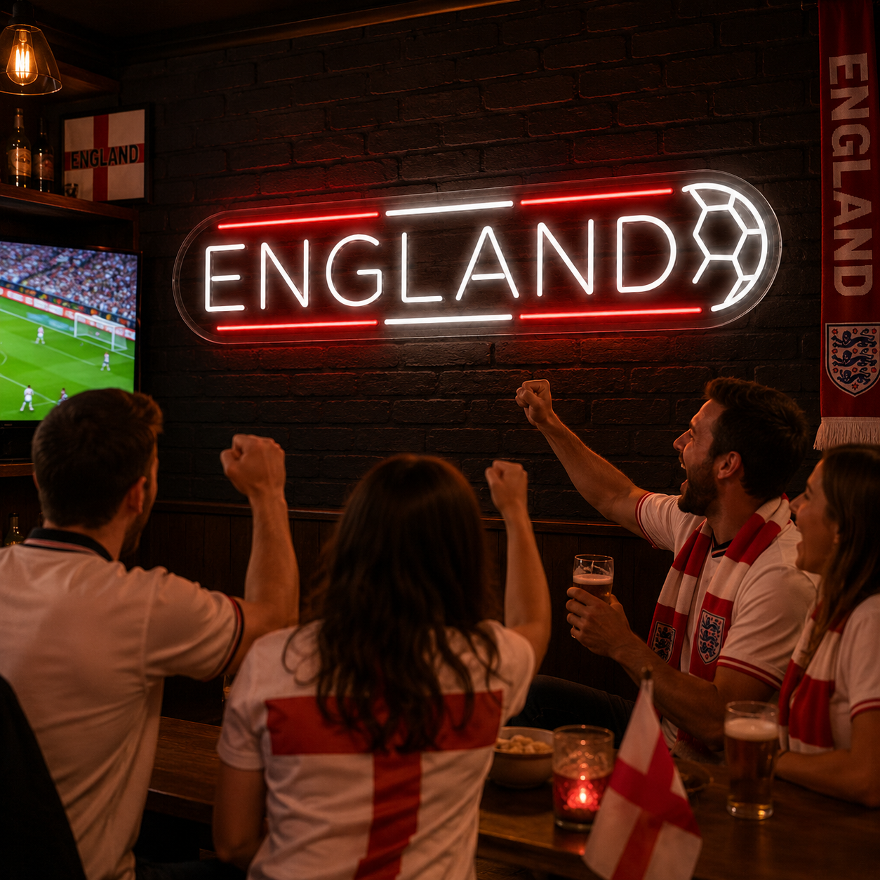 England Soccer LED Neon Sign English Football Neon Light Wall Decor for Sports Bar Game Room