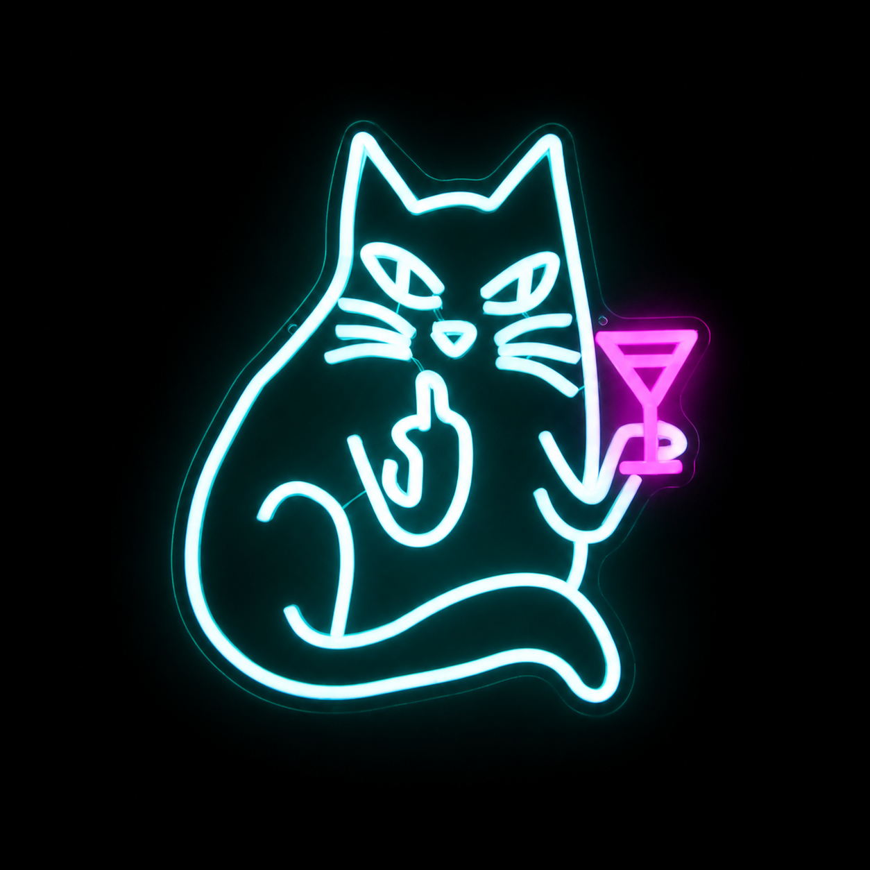 Sassy Cat LED Neon Sign with Cocktail Funny Neon Light Wall Decor for Bar Bedroom Aesthetic Room