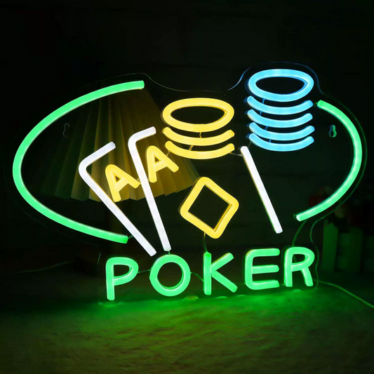 Casino Poker Chips LED Neon Sign Cards and Chips Neon Light for Game Room Bar Decor