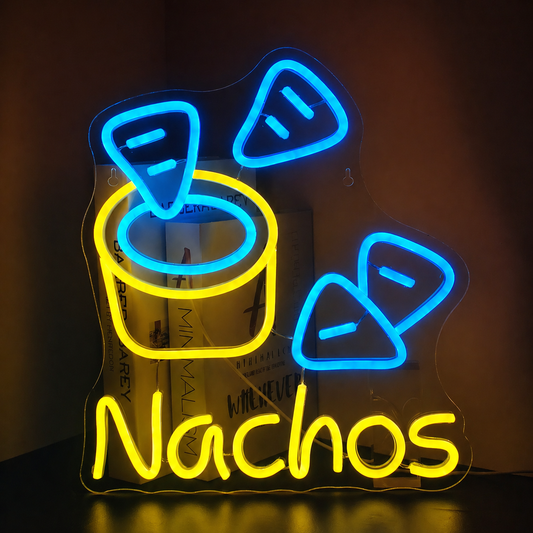 Nachos LED Neon Sign Chips & Dip Neon Light Wall Decor for Bar Kitchen Restaurant Party