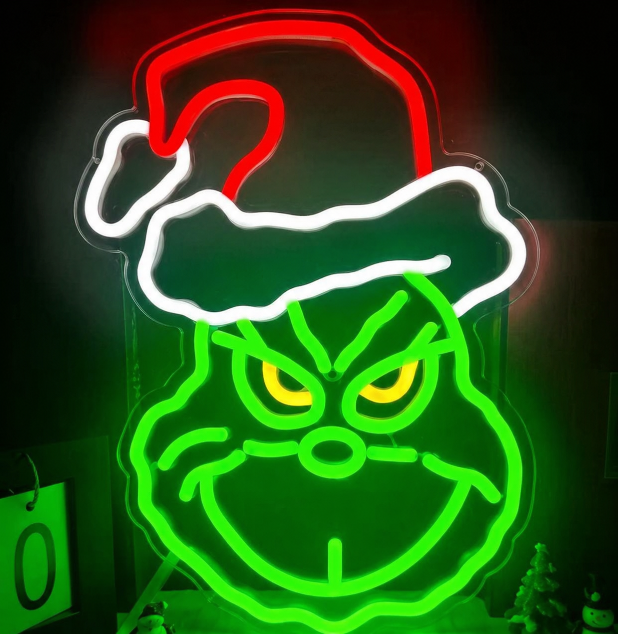 Grinch Face Christmas LED Neon Sign Santa Hat Holiday Neon Light for Wall Decor