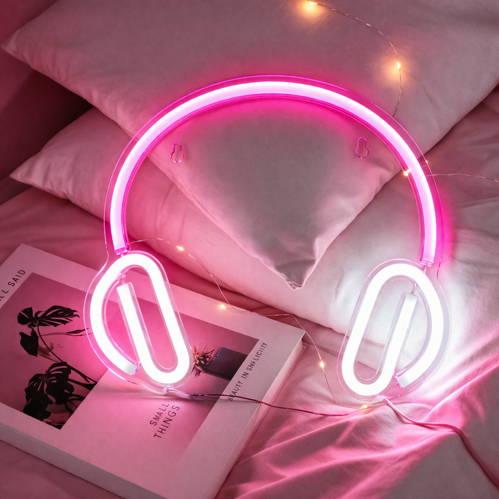 Headphone LED Neon Sign for Bedroom Music Room Wall Decor