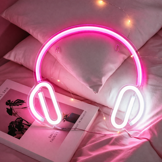 Headphone LED Neon Sign for Bedroom Music Room Wall Decor