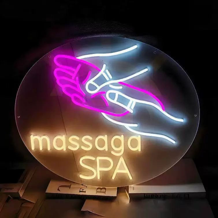 Massage Spa LED Neon Sign Round Acrylic Wall Decor for Beauty Salon and Wellness Center