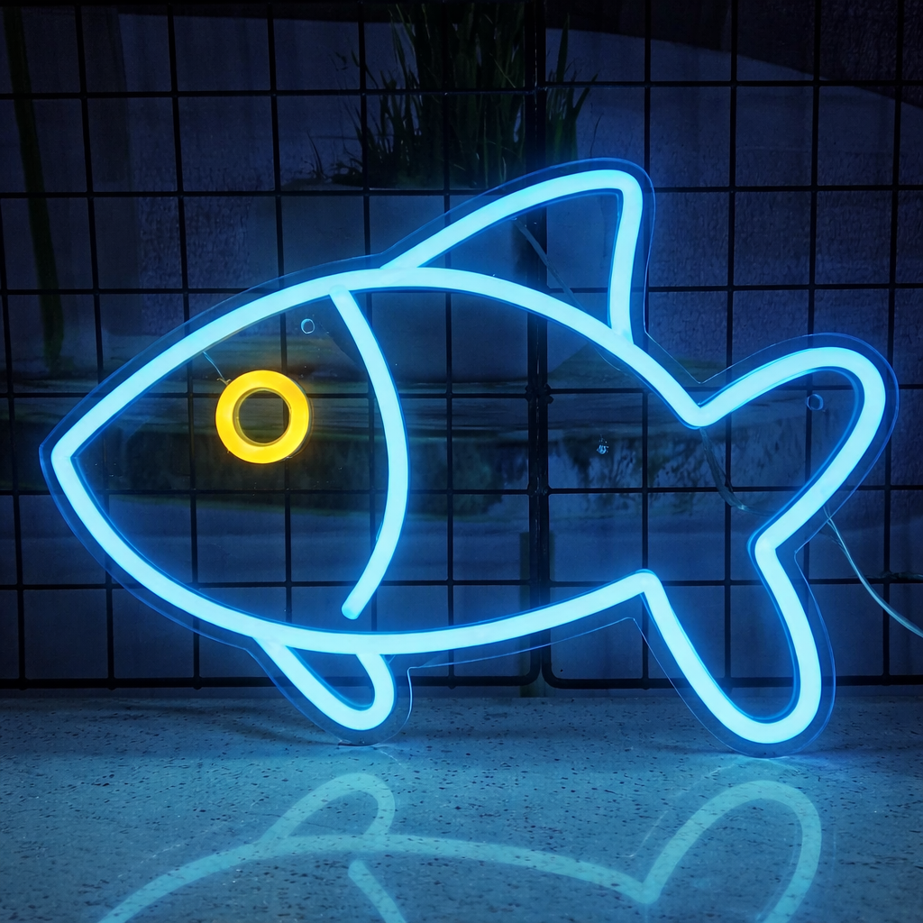 Minimalist Blue Fish LED Neon Sign for Bar Aquarium Wall Decor